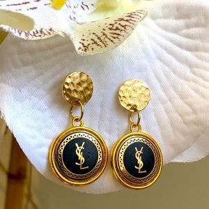 YSL black and gold button earrings